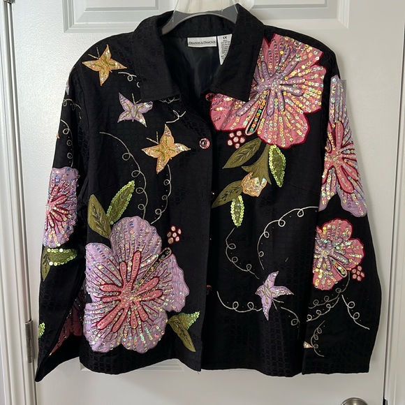 Draper’s & Damon’s Jackets & Blazers - Drapers & Damon's black sequin floral jacket, size 1X.  Button front.